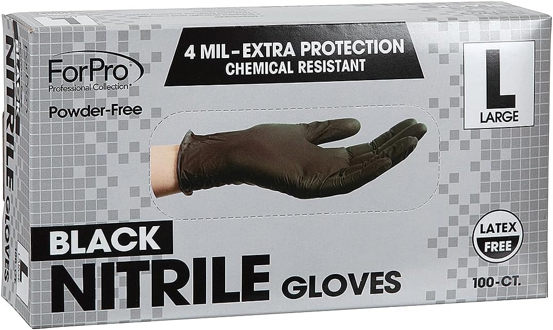 ForPro Disposable Nitrile Gloves, Chemical Resistant, Powder-Free, Latex-Free, Non-Sterile, Food Safe, 4 Mil