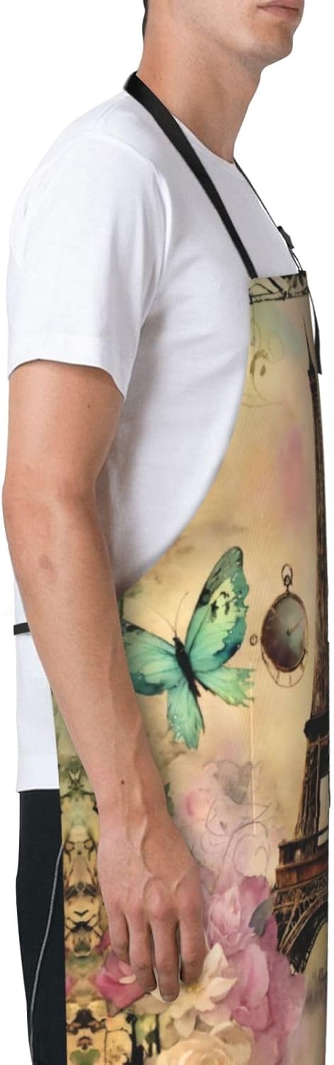 Paris Eiffel Tower print Waterproof chef's apron with pocket apron for kitchen cooking baking barbecue and gardening