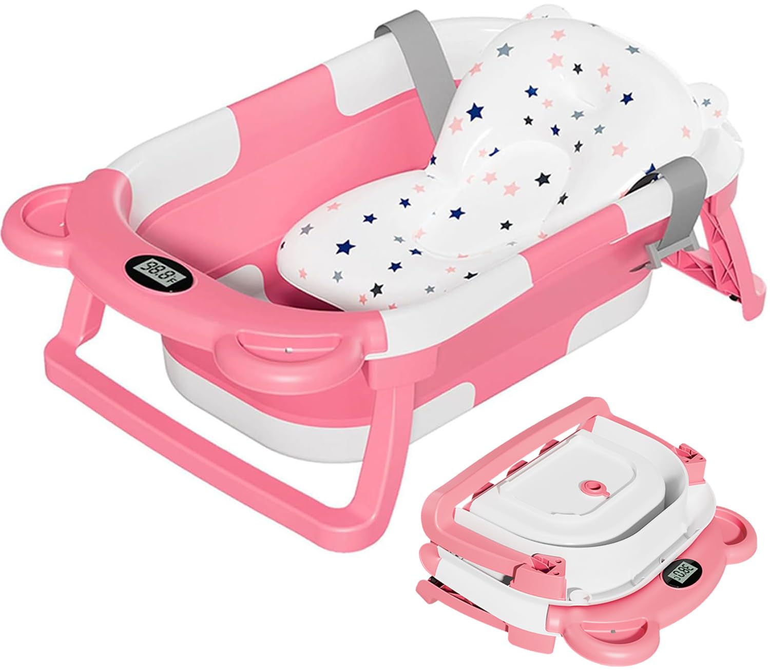 TPN Collapsible Baby Bathtub, Baby Bath Tub with Soft Cushion & Real-T