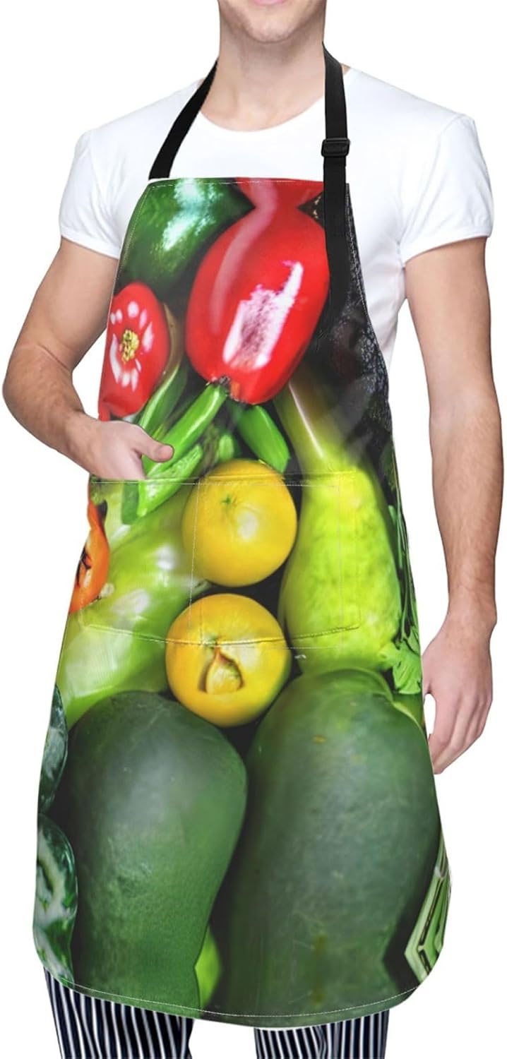 fresh vegetables fruits print Waterproof apron with pocket adjustable cooking apron for adult kitchen bibs to bake