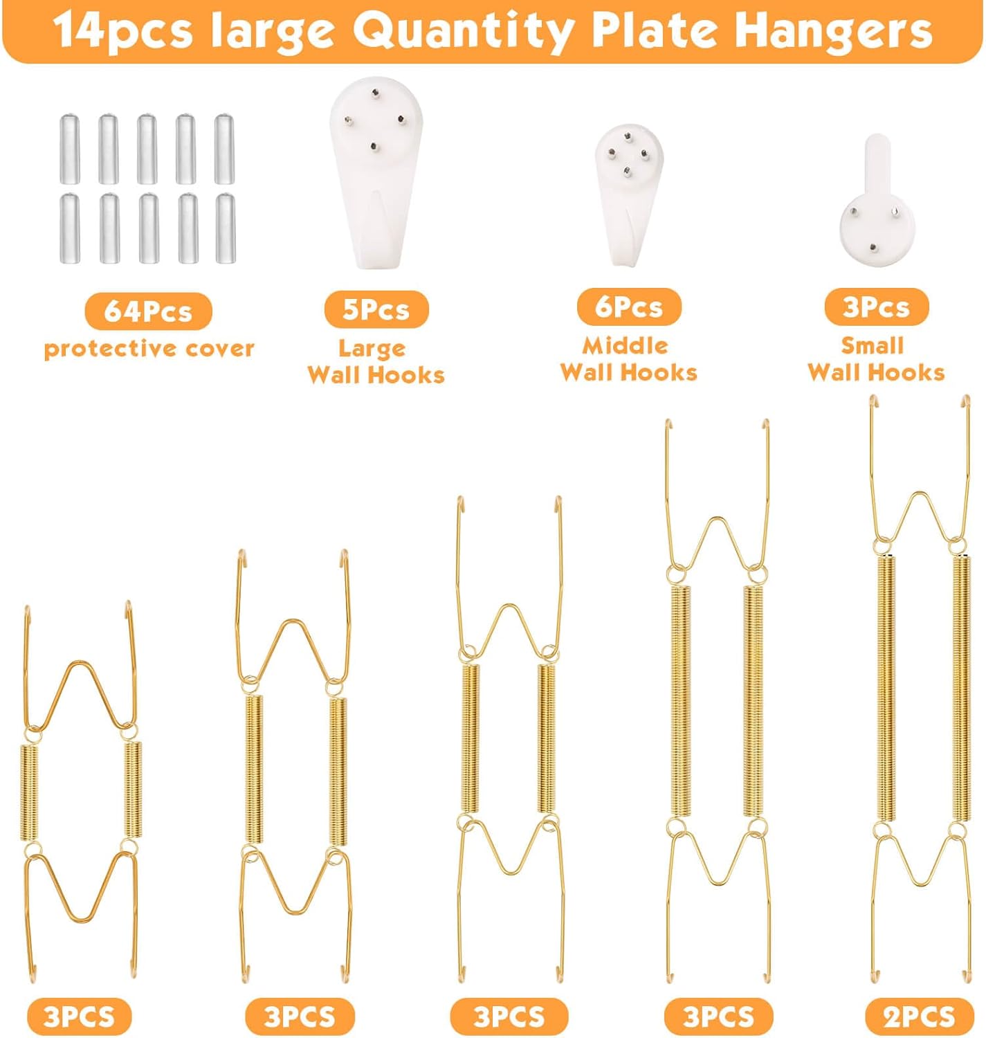 14 pcs Plate Hangers for The Wall, 4/6/8/10/12 Inch Invisible Decorati