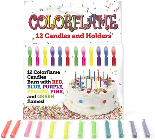 Amazing Colorflame Multicolor Happy Birthday Candles and Holders (12 Count),Unscented