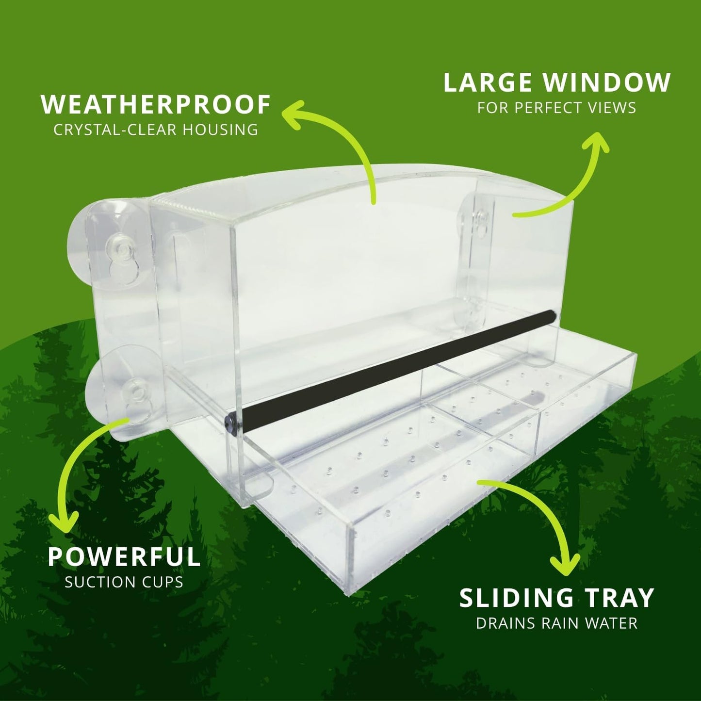 Nature Gear Acrylic Clear Window Bird Feeder with Strong Suction Cups, Removable Sliding Seed Tray, Weather-Resistant & Easy to Clean for Window Viewing, Dome