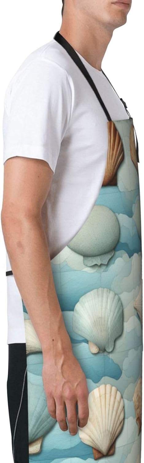 YANYU Sea Shell Print 28x33 In Kitchen Apron Stylish Chef Apron with Pockets for Cooking Baking Painting