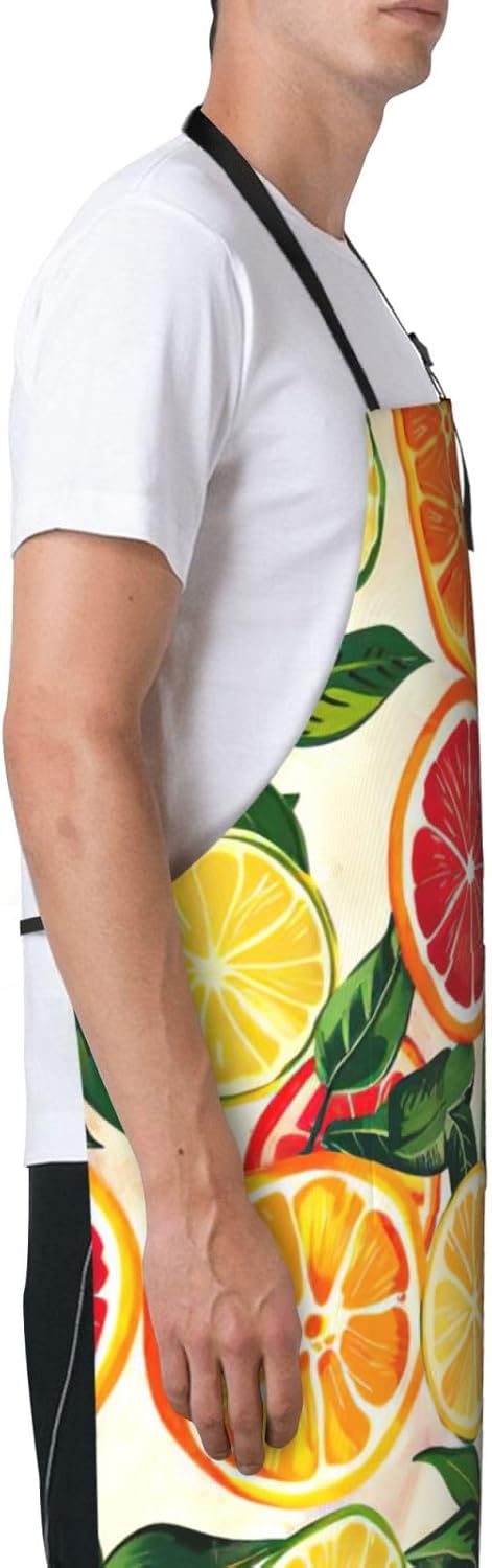 citrus fruit pattern Print Laundry apron 28x33 In Waterproof Kitchen Apron with Pockets for Cooking Baking