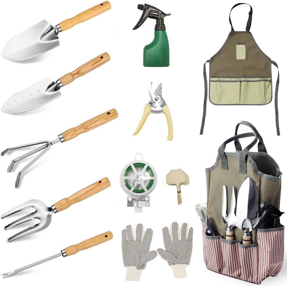 12-Piece Heavy Duty Stainless Steel Gardening Tools Kit with Storage O