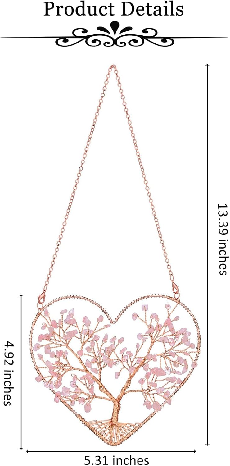 MANIFO Rose Quartz Crystal Tree Life Hanging Ornament Heart Healing Cr