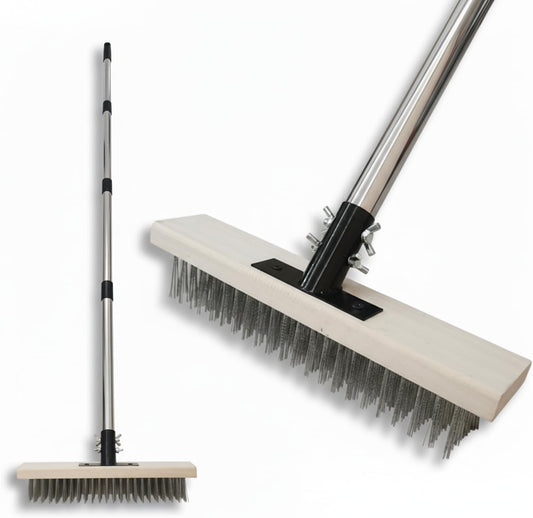 Heavy Duty Wire Broom,Stainless Steel Wire Scrub Brush with Long Handle,Perfect for Cleaning Weeds and Moss from patios, Decks, Gardens, Concrete, garages, and More(59in)