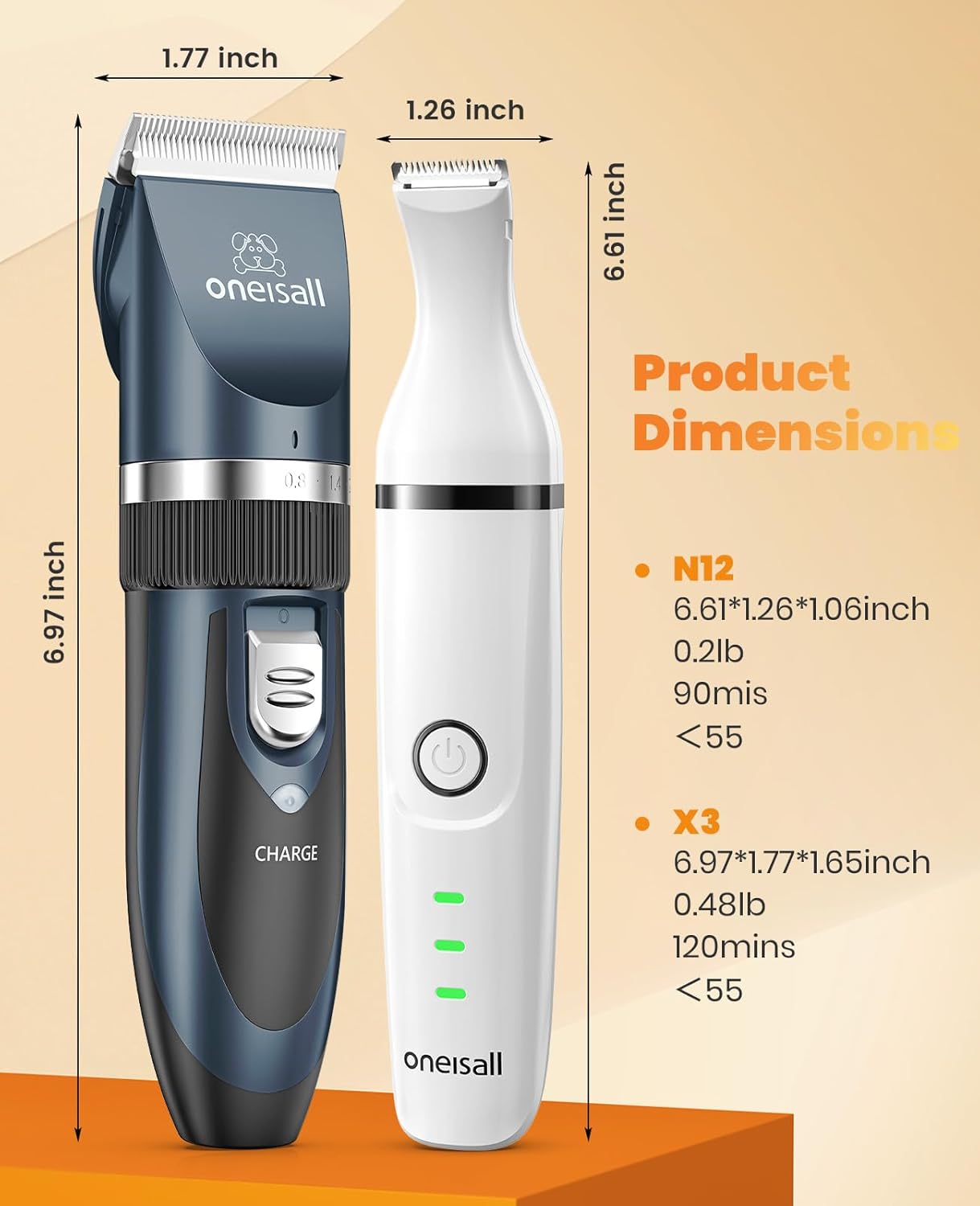oneisall 4 in 1 Dog Clippers and Paw Trimmer Grooming Kit, Low Noise C
