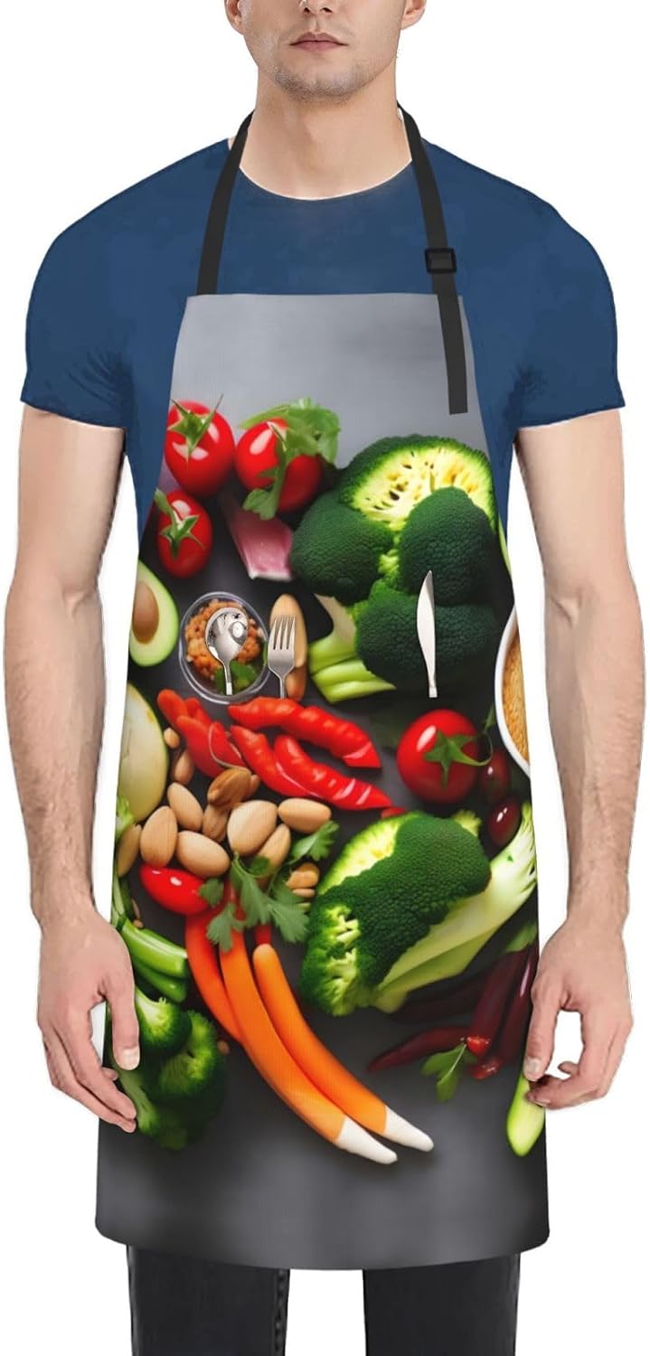 Healthy Food Print 28x33 In Adult Kitchen Apron with Pockets Versatile Chef Smock for Cooking Baking