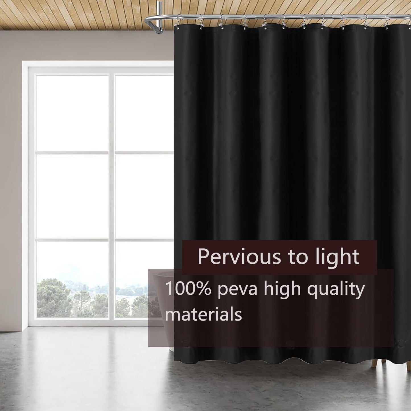 Black Shower Curtain Liner, 4G PEVA Shower Liner, Plastic Waterproof Shower Curtains, 72x72 inch with Grommet Holes 3 Magnetic Weights(Black)