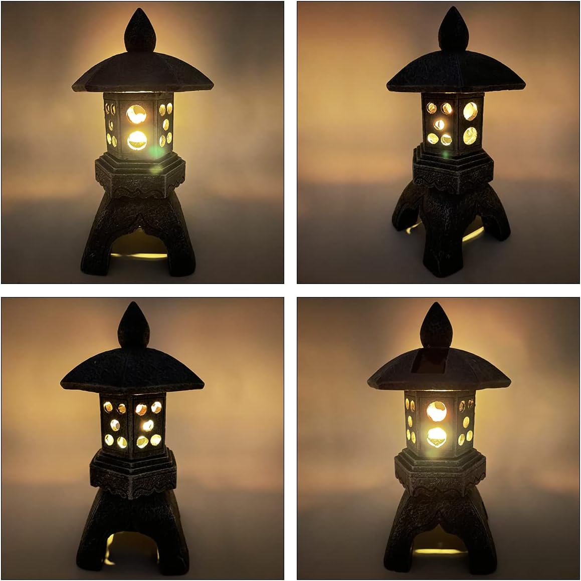 Pagoda Lantern Garden Statue with Solar Lotus Lights, Large Resin Japanese Temple Pagoda Lamp Asian Zen Outdoor Yard Decor for Landscape Patio Porch Lawn Decorations, Christmas Ornament Gift