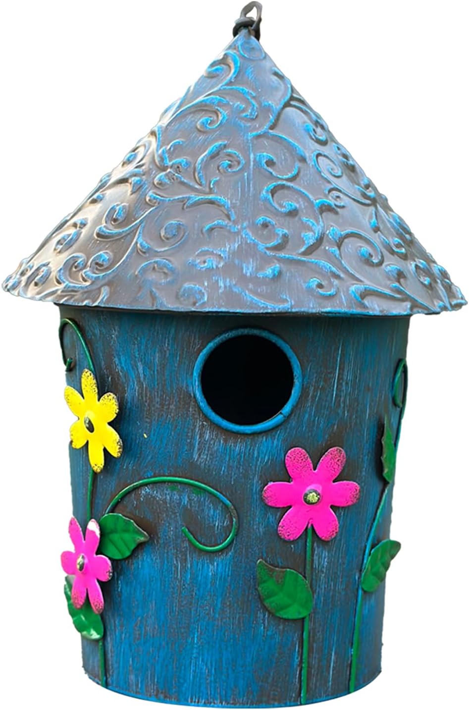 9.25" H Metal Hanging Decorative Birdhouse for Hummingbird with Paint - Bird Houses for Outside, Birdhouses for Outdoors, Bluebird Houses for Outside for Yard, Garden, Backyard. (Blue)
