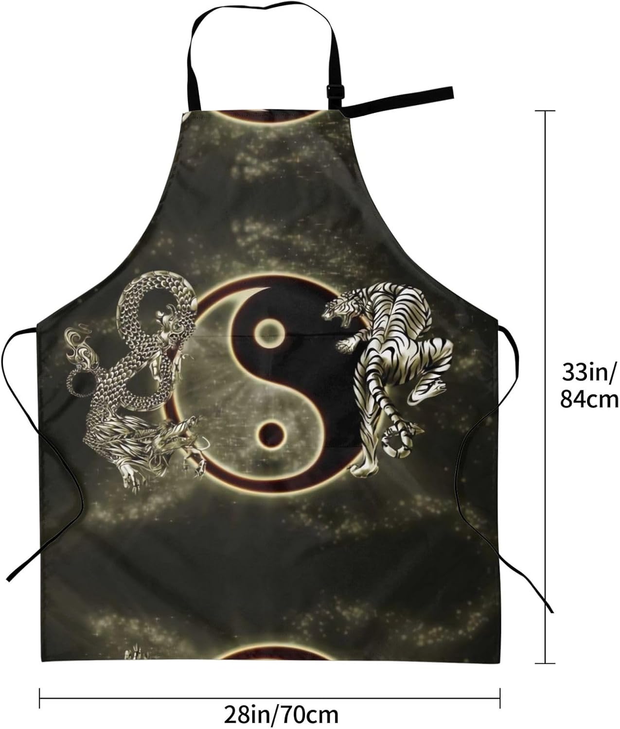 yin yang Dragon Tiger Print 28x33 In Adult Kitchen Apron with Pockets Versatile Chef Smock for Cooking Baking