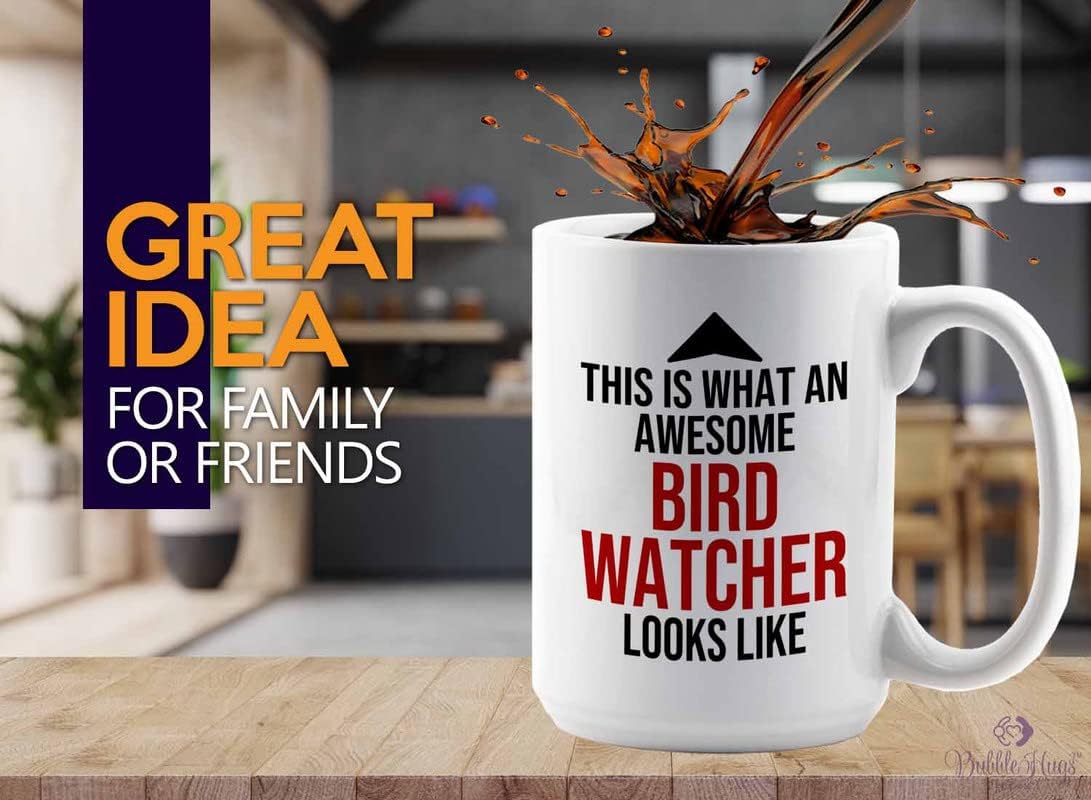 Bird Lover Coffee Mug 15oz White - Awsome bird watcher looks like - Hummingbird Nest Cage Parrot Dad Gardening Outdoor Birdwatcher Feeder