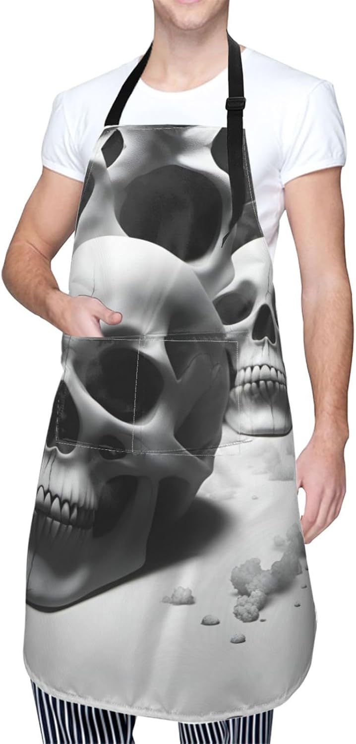 Black and white skulls print Waterproof chef's apron with pocket apron