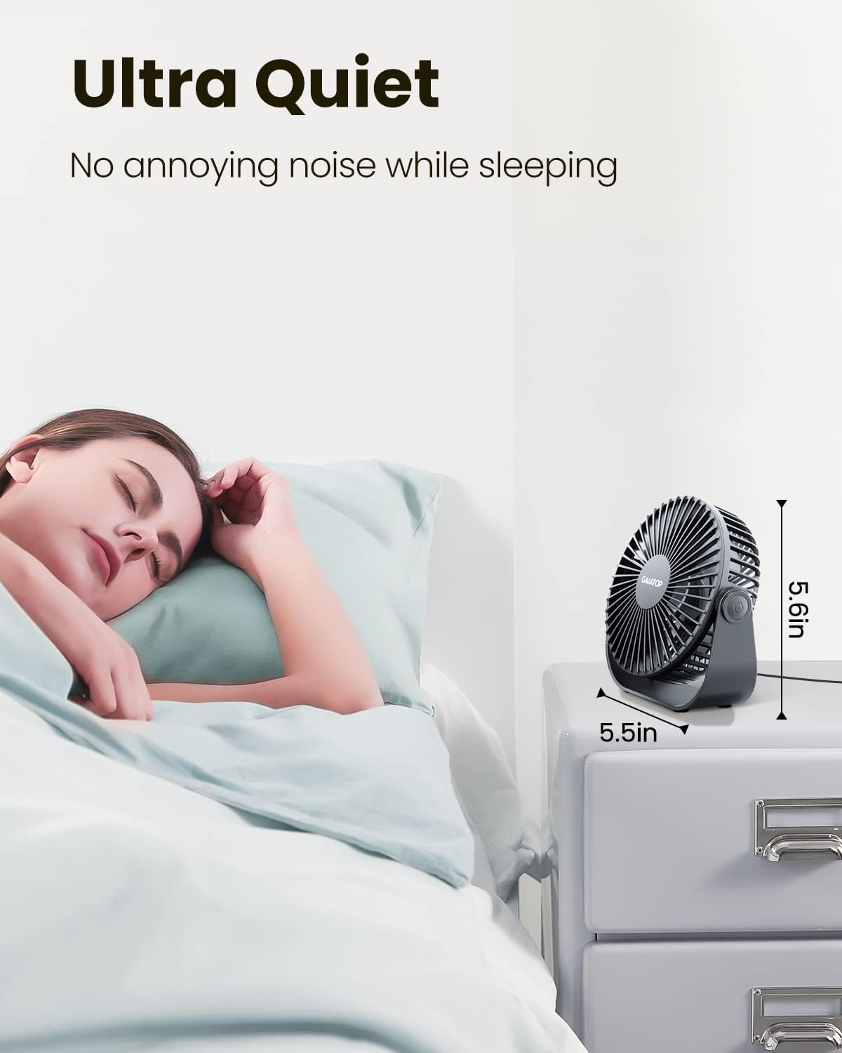 Gaiatop USB Desk Fan, 3 Speeds Strong Airflow, 5.5 Inch Portable 90° R