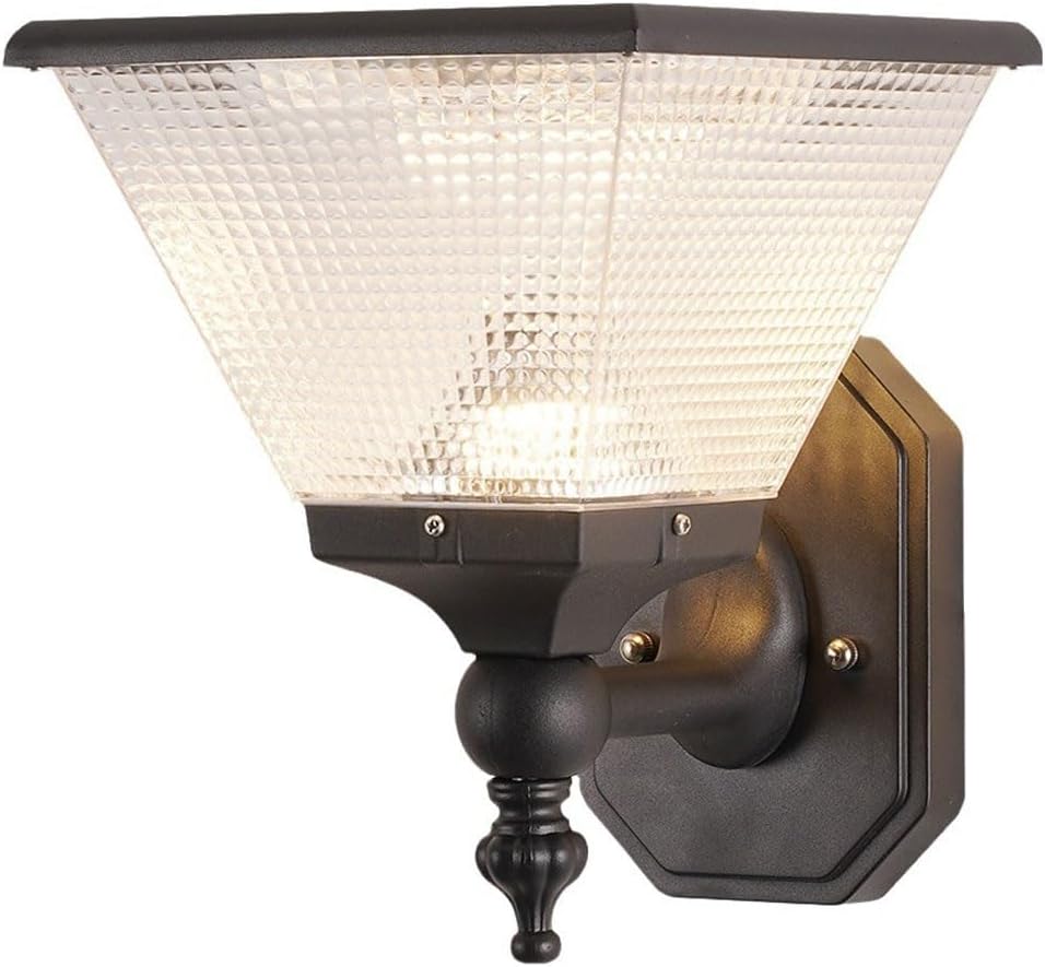 Outdoor Solar Wall Sconce Light Fixture, LED Dusk to Dawn Exterior Wall Lamp Mount, Automatic On/Off, Aluminum Black High Translucent PC Shade for Courtyard, Garden, Entryway Cottage