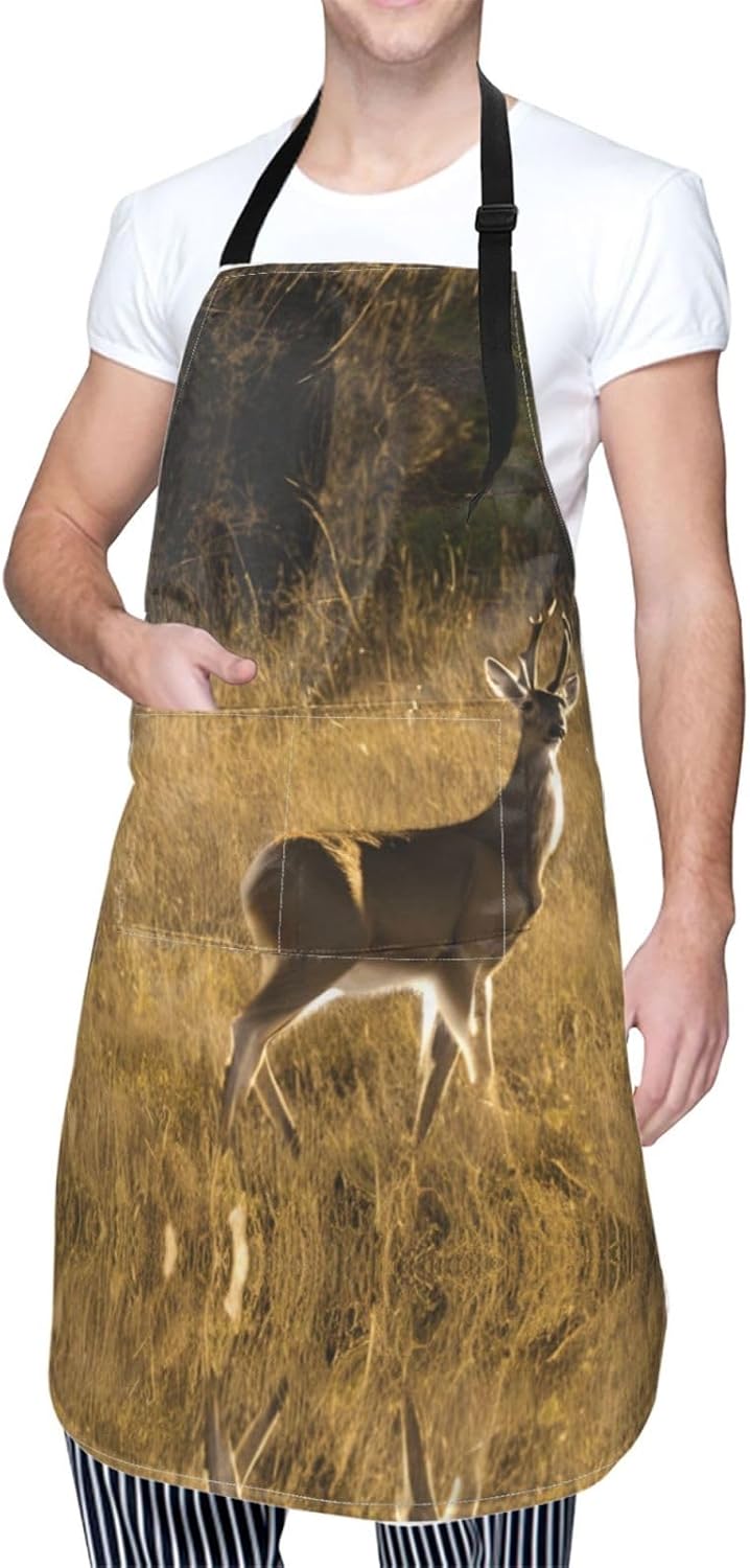 YANYU Cute Deers Print 28x33 In Kitchen Apron Stylish Chef Apron with Pockets for Cooking Baking Painting