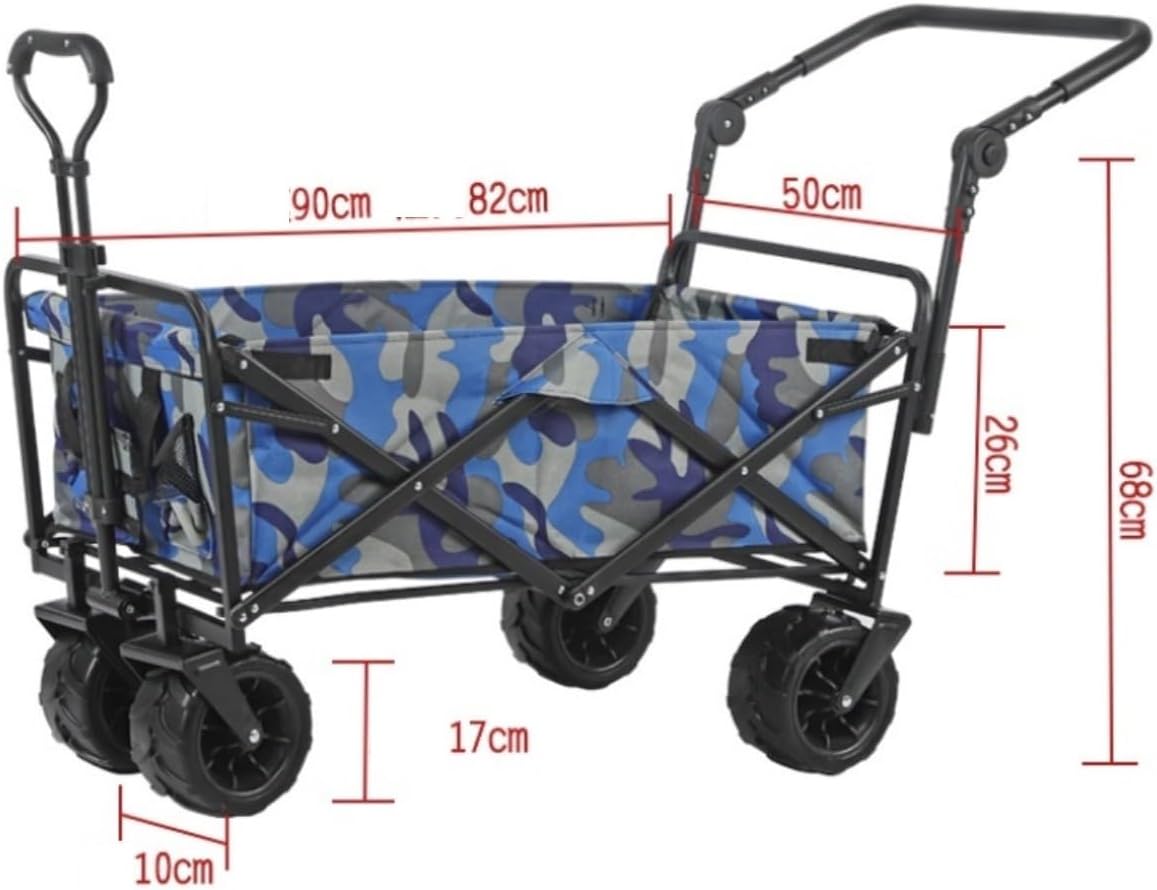 Folding Wagon Cart Beach Wagon Grocery Wagon Folding Utility Wagon Handcart Garden Utility Truck with Adjustable Handle Outdoor Pull Wagon for Beach Fishing Picnic Garden