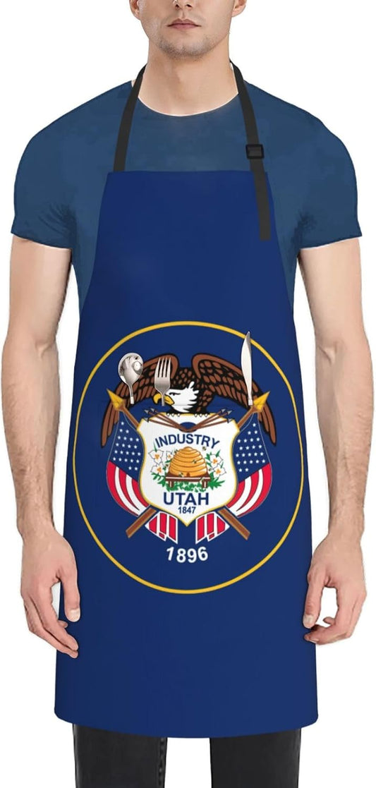YANYU Utah Flag Print 28x33 In Kitchen Apron Stylish Chef Apron with P