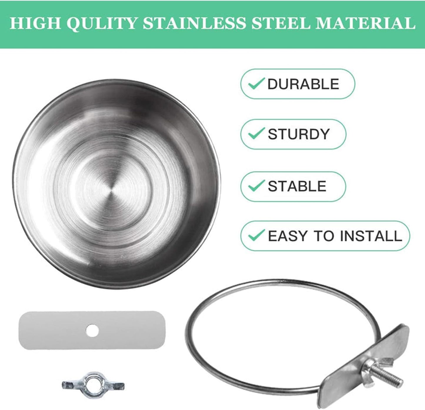 Bird Feeder Bowls for Cage Stainless Steel Dish Parrot Food Bowl Feeding Cup Clamp Holder for Small Pets 2pcs Bird Feeding Dish Parrot Removable Stainless Steel Bowl Clamp Holder Birds Food Dish