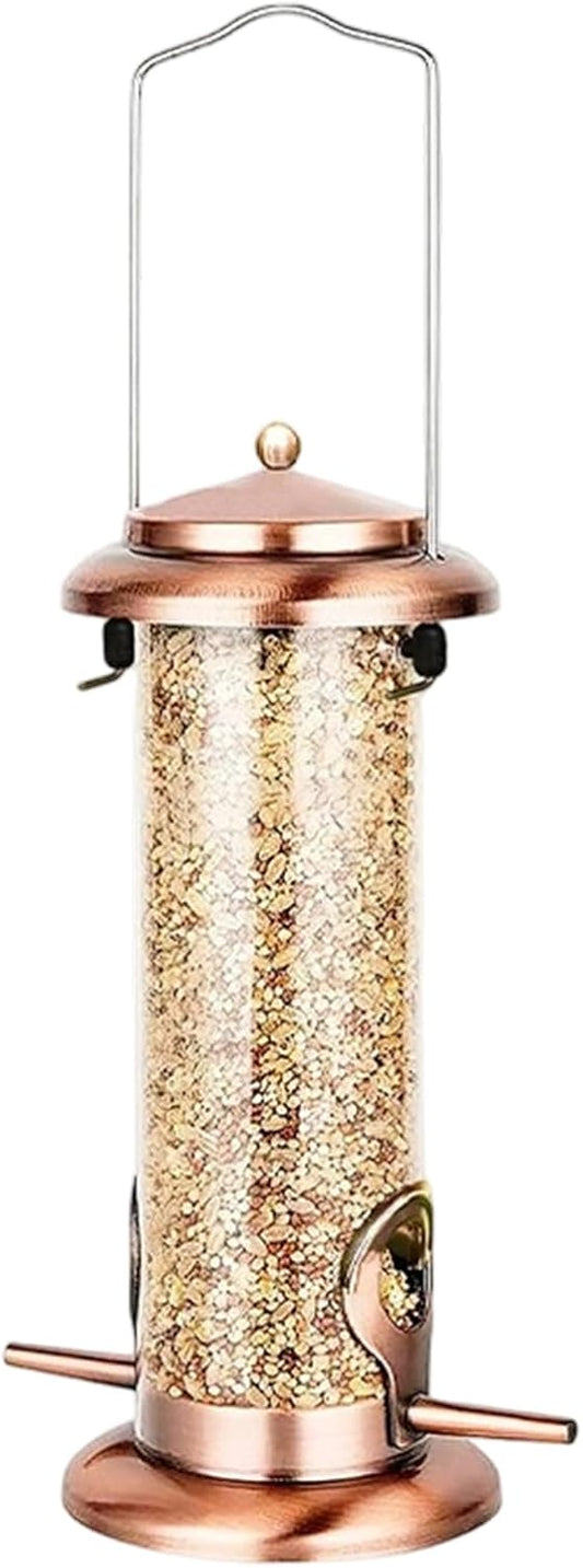 Metal Bird Feeder, Sturdy Copper Feeding Tool, Anti Squirrel with Secure Lid, Heavy Duty Weather Resistant Feeders Tool, Outdoor Feeder with Vintage Style, Animal Feeding Tools for Balcony Use