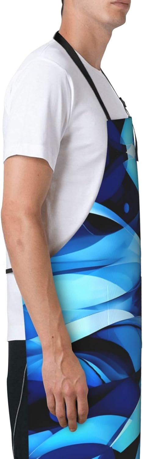 Abstract Blue Print Laundry apron 28x33 In Waterproof Kitchen Apron with Pockets for Cooking Baking