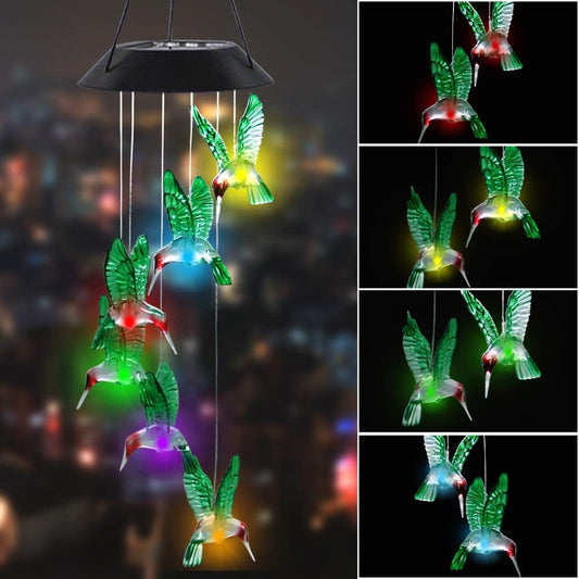 MorTime LED Solar Hummingbird Wind Chime, 25" Mobile Hanging Wind Chim