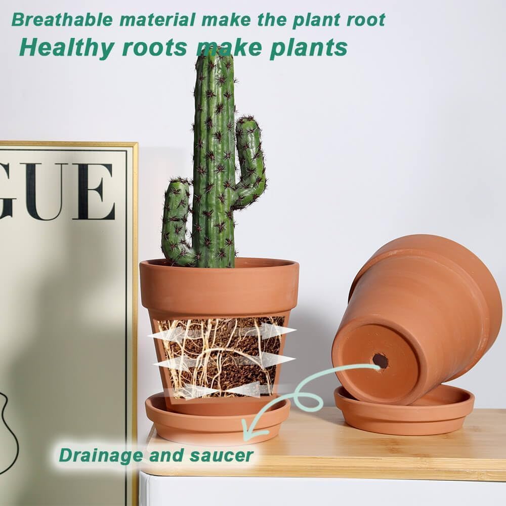 vensovo 6 Inch Terracotta & Clay Pots for Plant with Saucer - 4 Pack M
