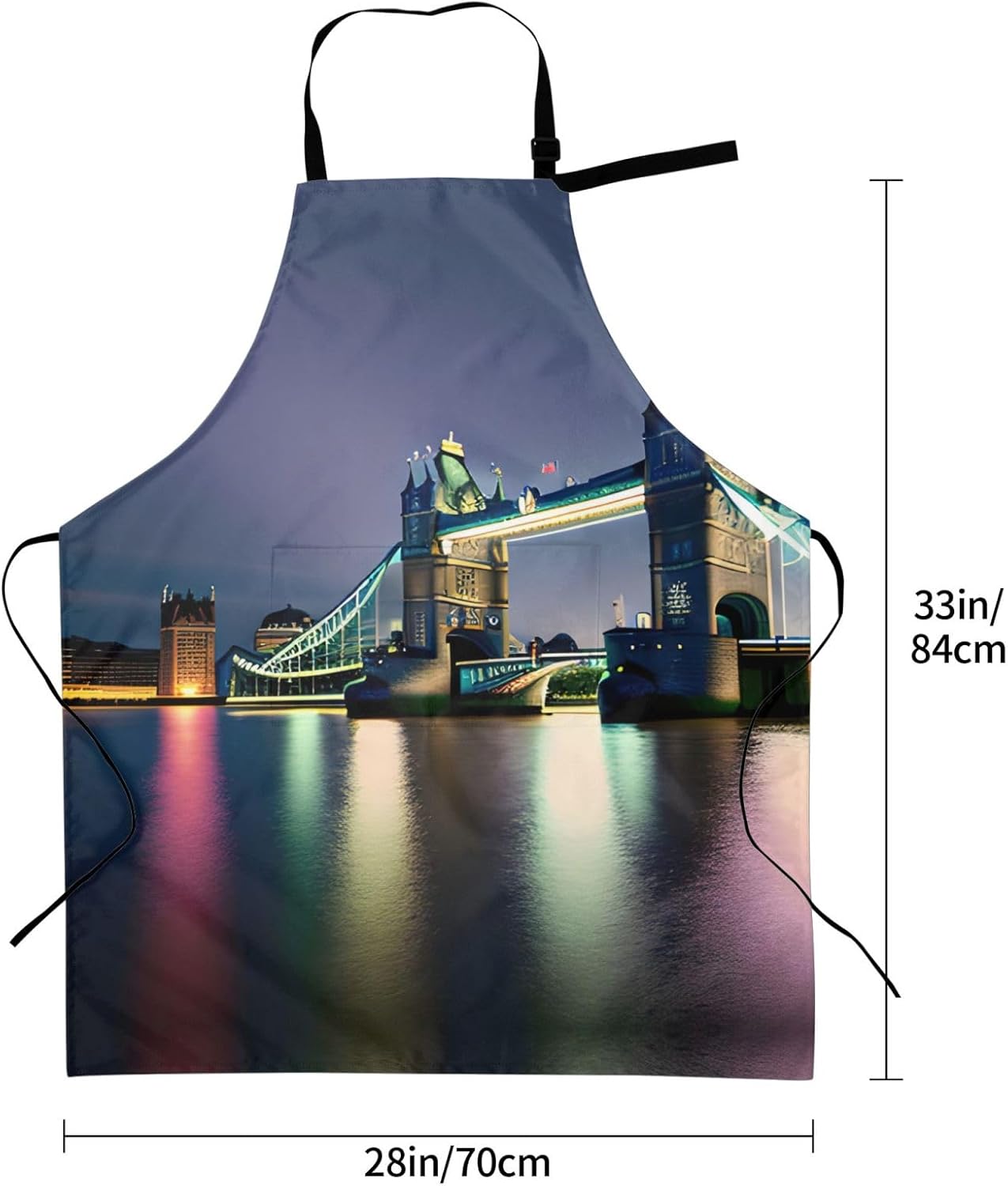Night London Tower Bridge print Waterproof chef's apron with pocket apron for kitchen cooking baking barbecue and gardening