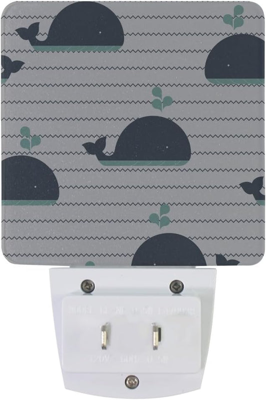 Plug-in Night Light Waves and Whale Printed LED Nightlight, Dusk-to-Da
