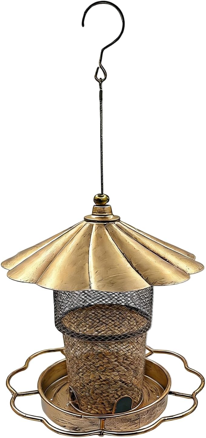 Bird Feeders, Squirrel Proof Metal Station, 8.07x8.07x15.75 inches Capacity Feeder, for Heavy Duty Steel, Hangable Garden Accessory, Roof Covered Design, for Backyard Balcony Patio Use