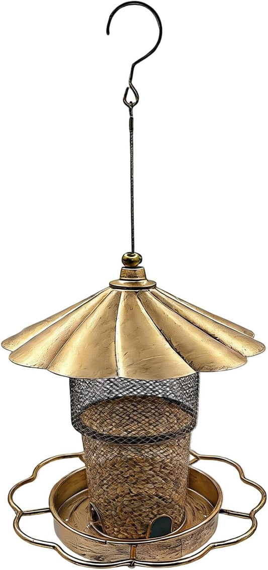 Bird Feeders, Squirrel Proof Metal Station, 8.07x8.07x15.75 inches Capacity Feeder, for Heavy Duty Steel, Hangable Garden Accessory, Roof Covered Design, for Backyard Balcony Patio Use