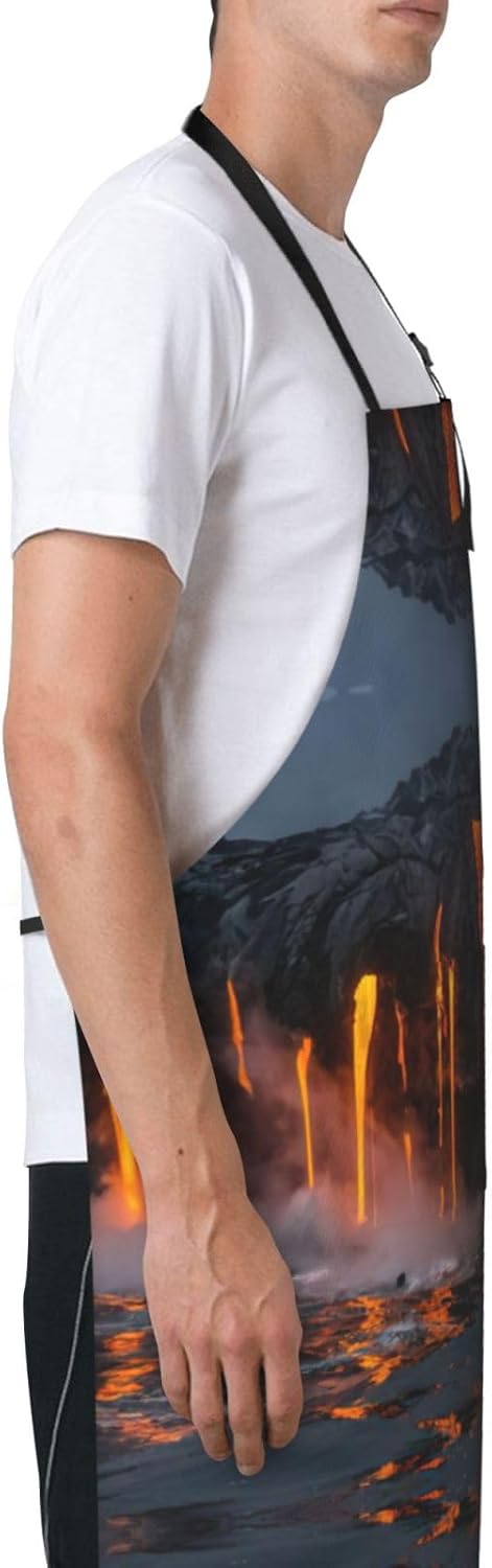 Kilauea Volcano Print 28x33 In Adult Kitchen Apron with Pockets Versatile Chef Smock for Cooking Baking