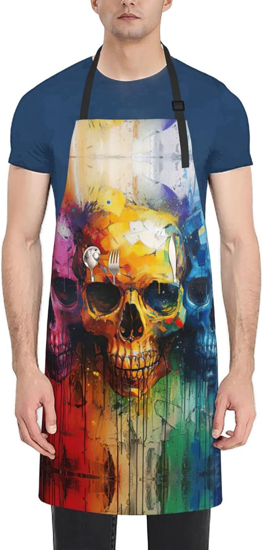 color skulls print Waterproof chef's apron with pocket apron for kitchen cooking baking barbecue and gardening
