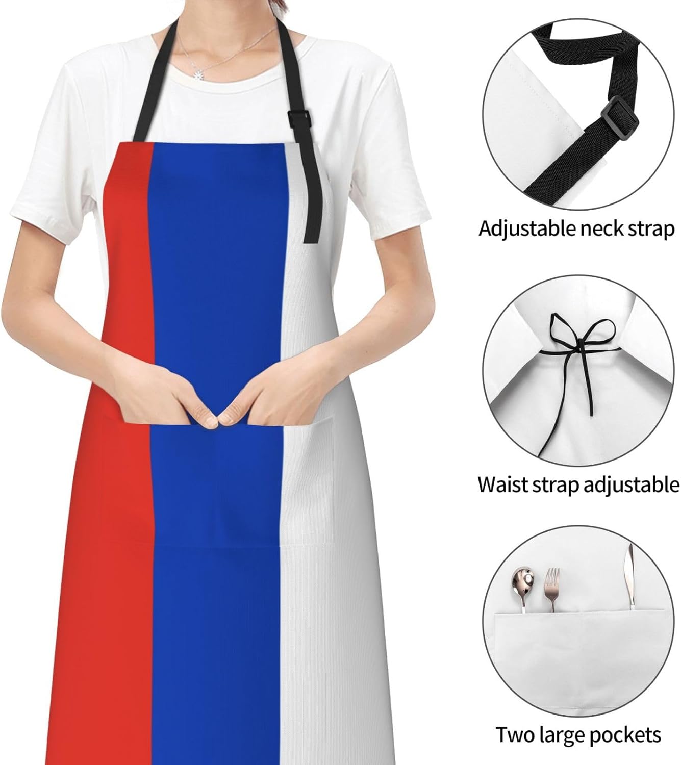 Russian flag print Waterproof chef's apron with pocket apron for kitchen cooking baking barbecue and gardening