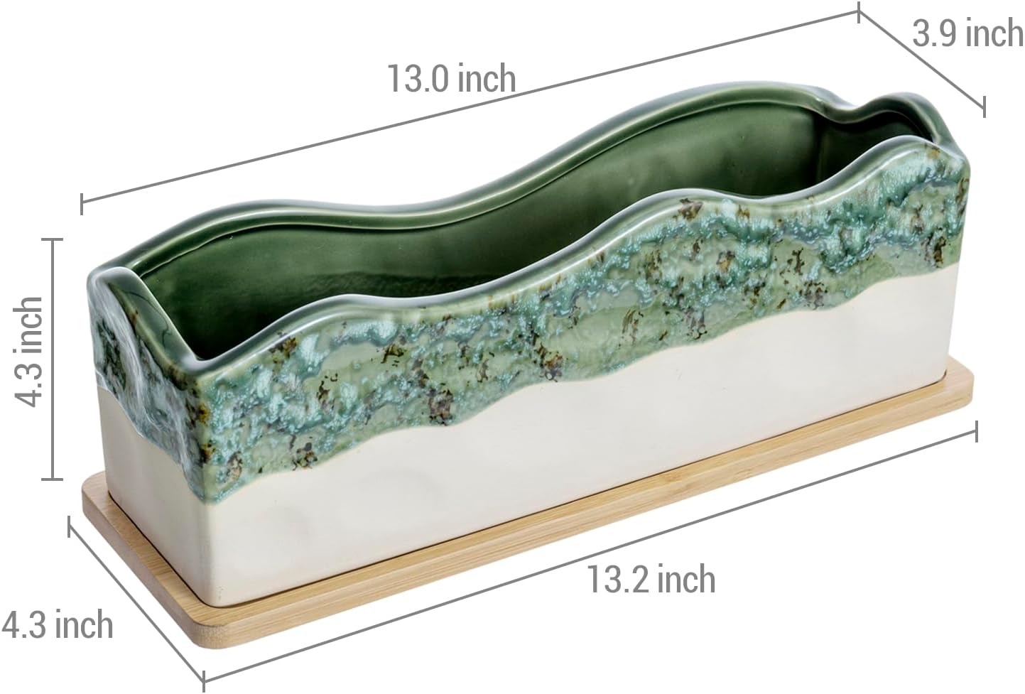 MyGift 13 Inch Large Rectangular Succulent Planter, Decorative Seafoam