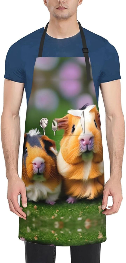 Cute guinea pigs print Waterproof apron with pocket adjustable cooking apron for adult kitchen bibs to bake