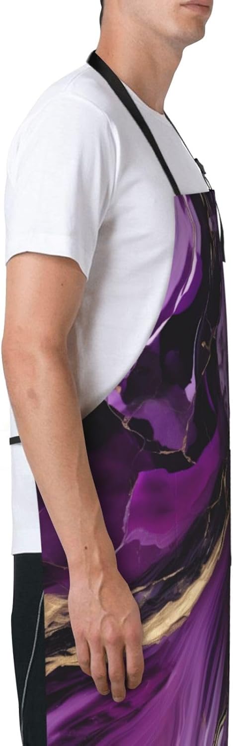 Dark purple texture marble 1 print Waterproof chef's apron with pocket apron for kitchen cooking baking barbecue and gardening