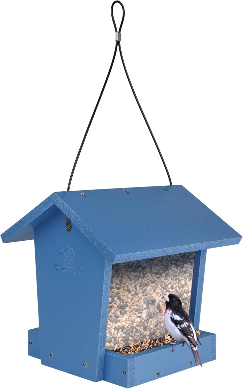 Bird Banquet Recycled Plastic Hopper Bird Feeder with Fresh Seed Tray for Wild Birds and Outdoor Décor, 2.15 Quart Capacity, Blue