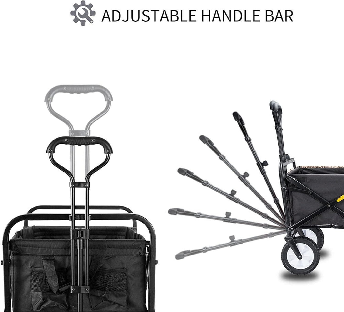 Collapsible Folding Picnic Wagon - Portable Hand Cart for Beach, Camping, Grocery & Outdoor Use - Adjustable Handle, Lightweight Utility Trolley, Black