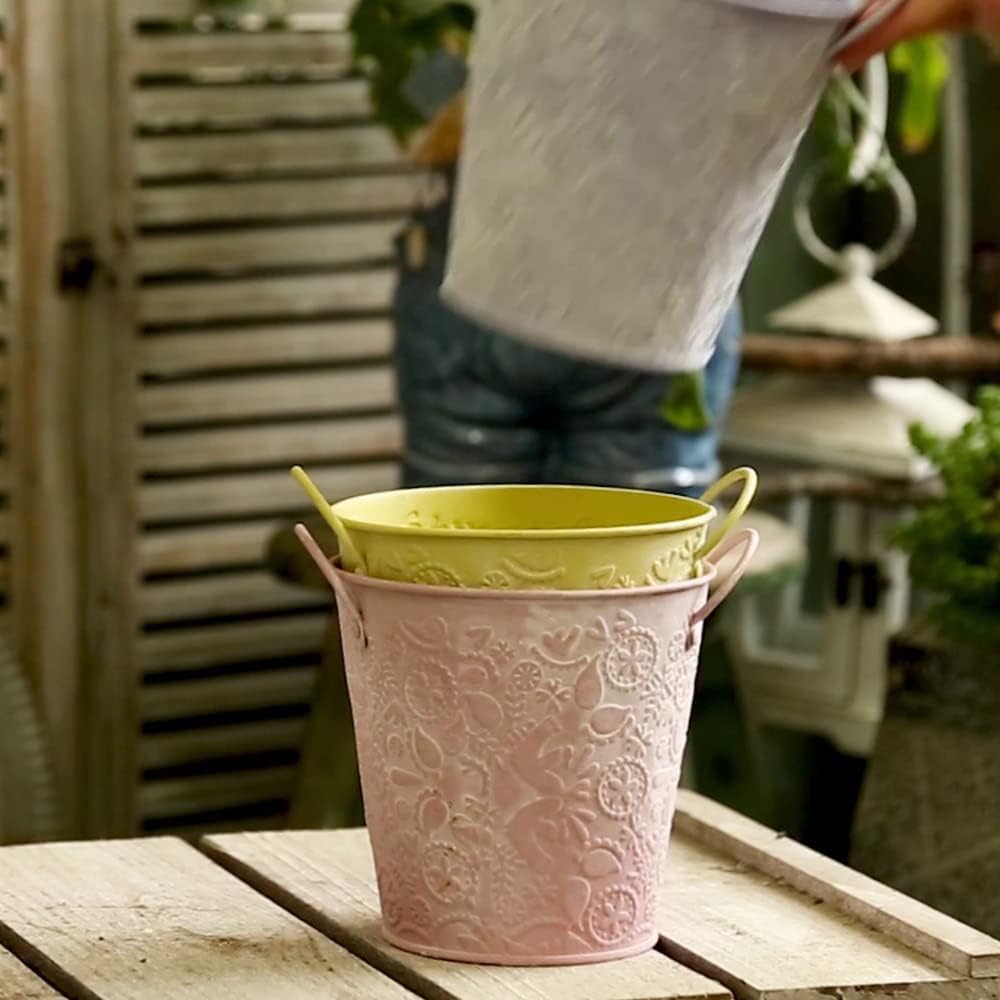 5.5IN Vintage Metal Flower Vase,Small Planter Pot Vase for Centerpiece Decor,Flowers Arrangements,Weddings (Pink)