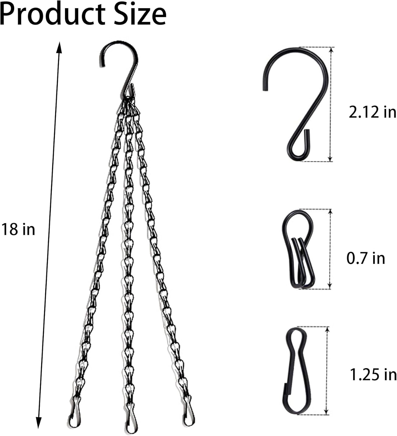 PCTC 3 Pack 18 inch Hanging Basket Chain,Hanging Plant Holder, Flower Pot Basket Chains 3 Point Replacement Chain Hangers for Planters, Bird Feeders, Lanterns and Other Ornaments