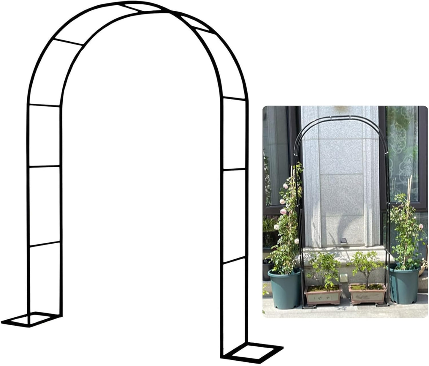 Black Iron Garden Pergola Arbor Arch Trellis for Climbing Plants, Outdoor Archway for Roses & Vines, Durable 0.8x2x0.4m Garden Decoration