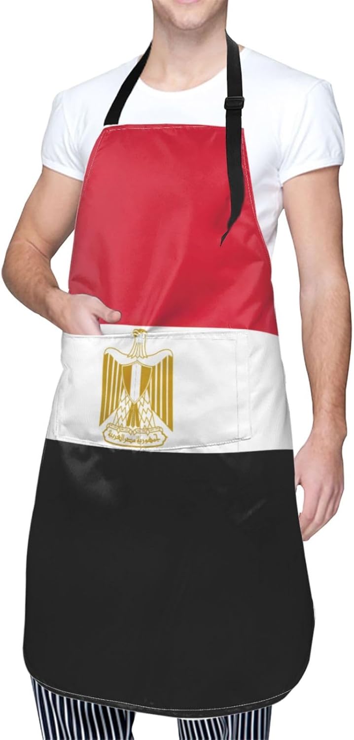 Egyptian flag print Waterproof chef's apron with pocket apron for kitchen cooking baking barbecue and gardening