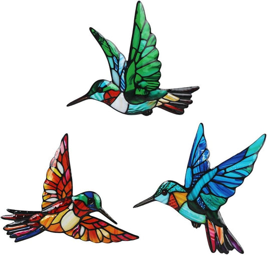 VEWOSTAR 3 Pcs Metal Hummingbird Wall Art, Indoor Outdoor Hanging Sculpture, Holiday Theme Garden Decor,Metal Bird Wall Decor for Modern Farmhouse Rustic Home