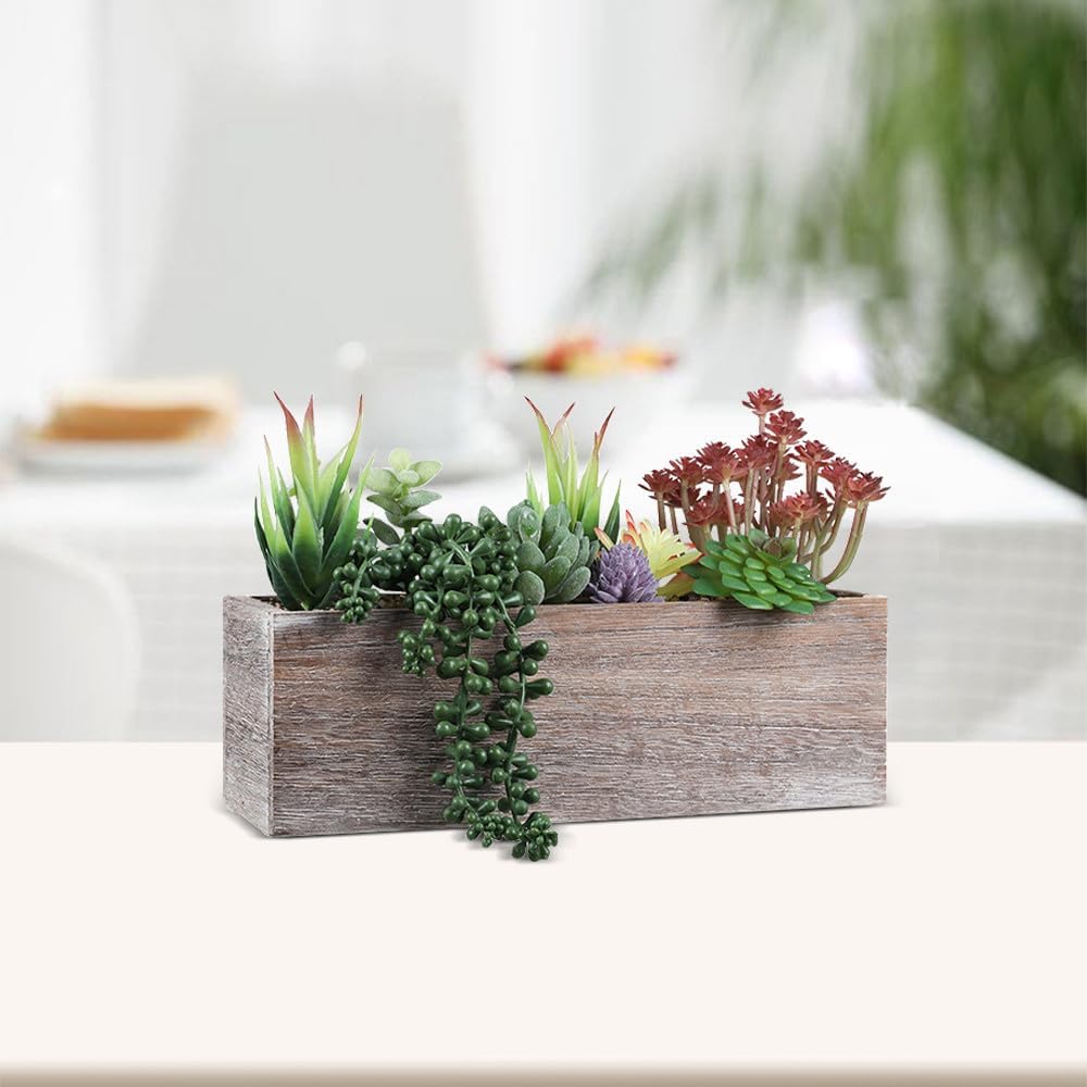 YZZY Artificial Succulents Plants, Small Assorted Green Fake Plants in Pots, Small Faux Succulents Plants with Wooden Planter Pot for Indoor Bathroom Home Office Living Room Table Decor (DM001, 1PCS)