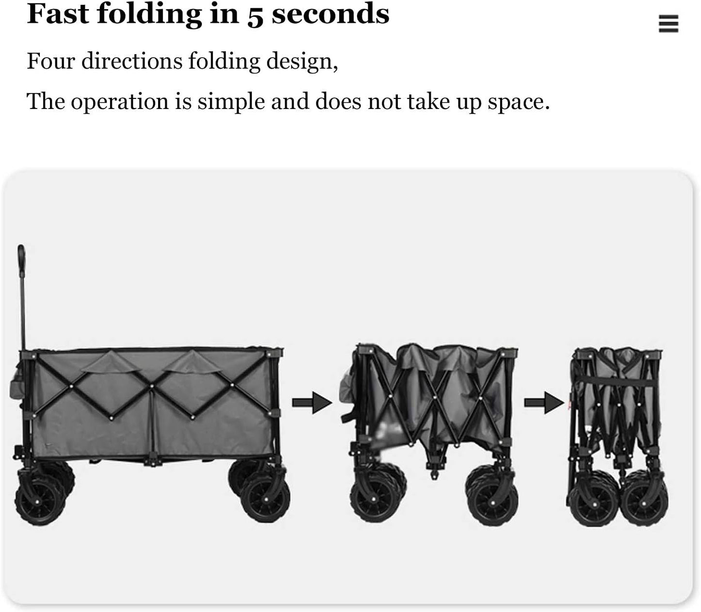 Foldable Outdoor Utility Trolley Portable Garden Cart Pull Rod to Pull Goods Heavy-Duty Four-Wheel Steel Sports Wagon Suitable for Courtyards Beaches and Shopping