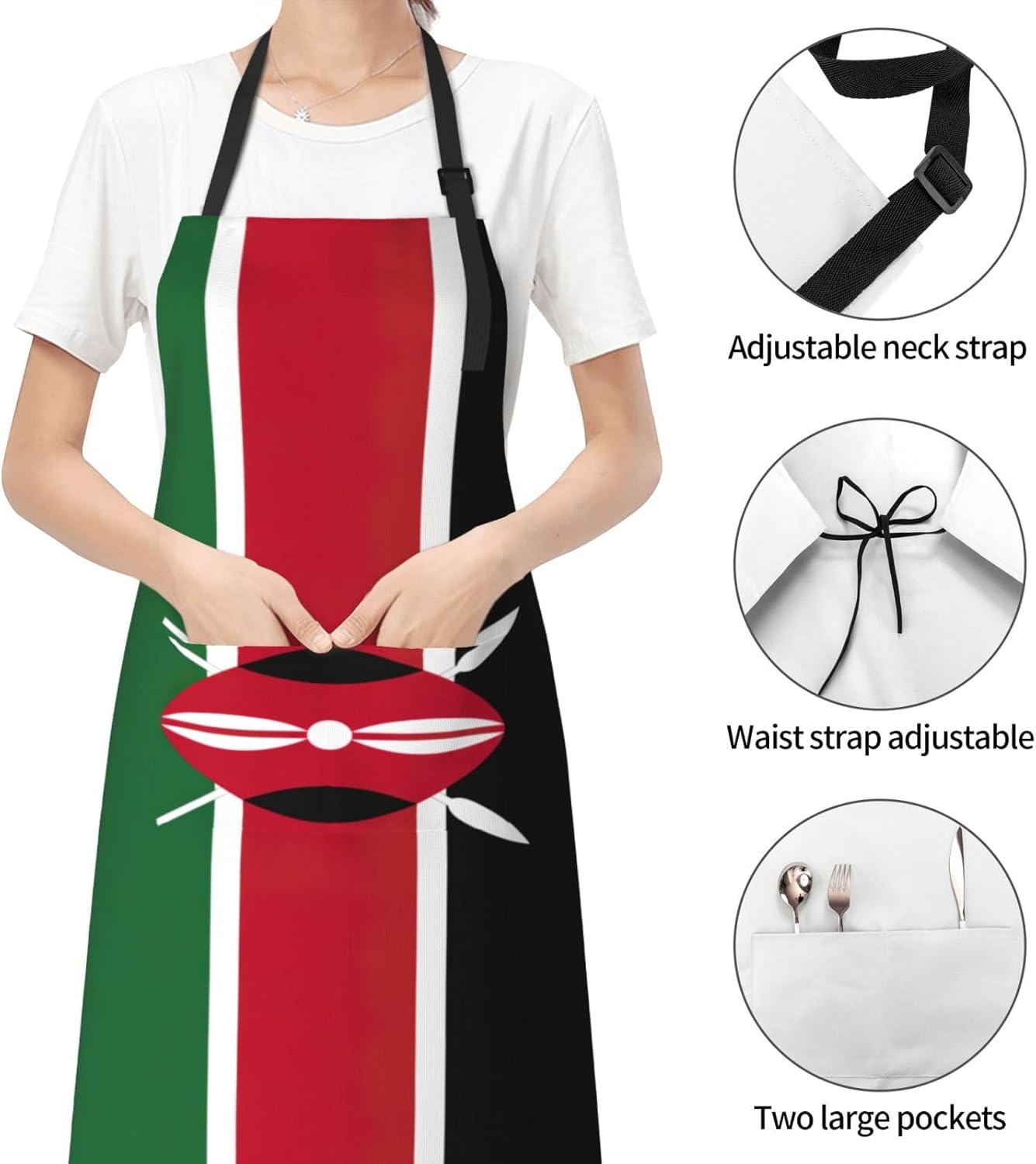Flag of Kenya Print 28 x 33in Waterproof Apron with Pockets Fashionable Versatile Smock for Baking